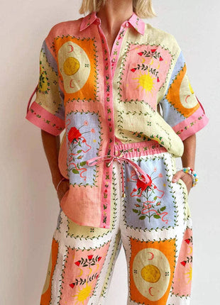 Long Sleeve Linen Shirt Cardigan Set Casual Fashion: Color / M