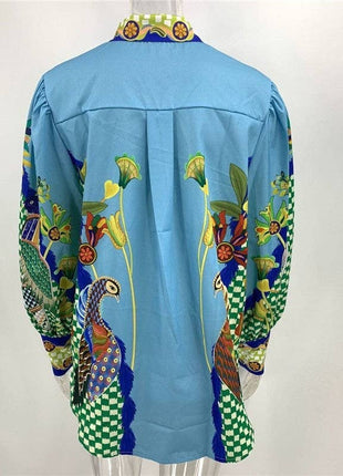 Fashionable Printed Long Sleeve Top And Long Pants Set: BLUE / M