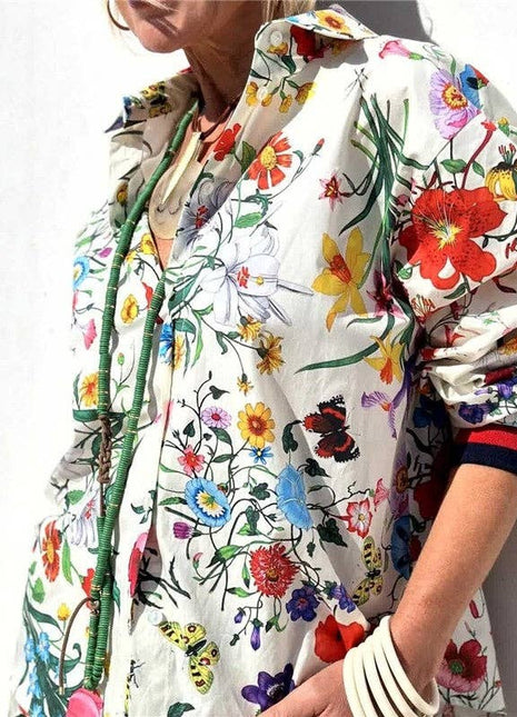 Leisure Floral Print Long Pants Shirt Set: PRINTING / M